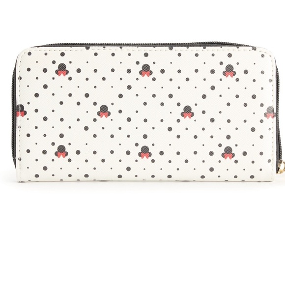 🆕 Disney Minnie Mouse Polka Dot Red Bow Appliqué Full Zip Wallet Gold Hardware - Picture 3 of 3
